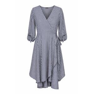 Mlle Gabrielle Navy White Striped Faux Wrap Midi Dress Womens Size Large
